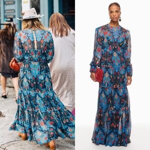 FARM RIO Arabesque Blue Floral Gown S